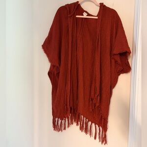 Red Hooded Fringed Cardigan